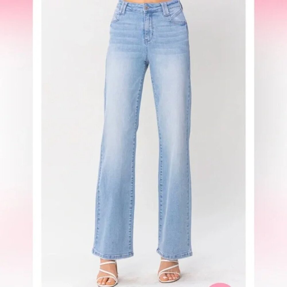 Judy Blue Jeans Wide Leg Raw Hem Medium Wash Denim size 9 29